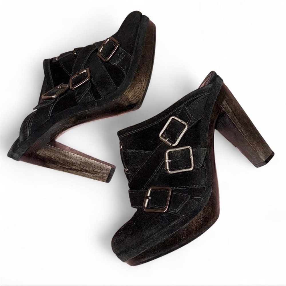 RARE Sz 7.5 Juicy Couture Y2K Vintage High Heel Black Suede Mules